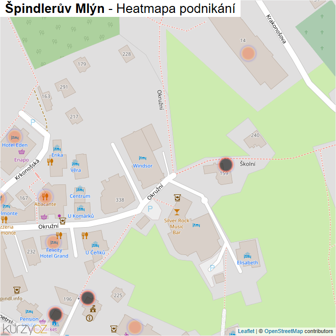 Mapa Špindlerův Mlýn - Firmy v obci.
