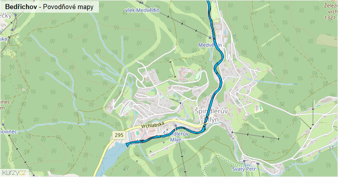 Bedřichov - záplavové mapy stoleté vody