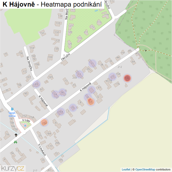 Mapa K Hájovně - Firmy v ulici.