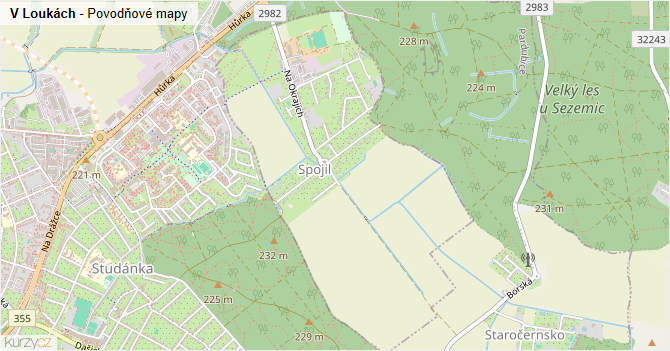V Loukách - záplavové mapy stoleté vody