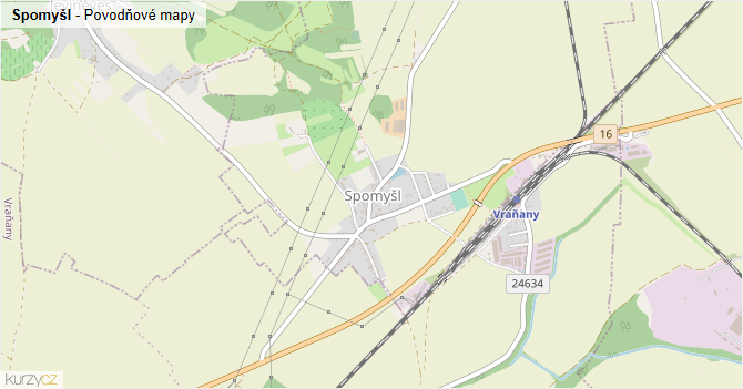 Spomyšl - záplavové mapy stoleté vody