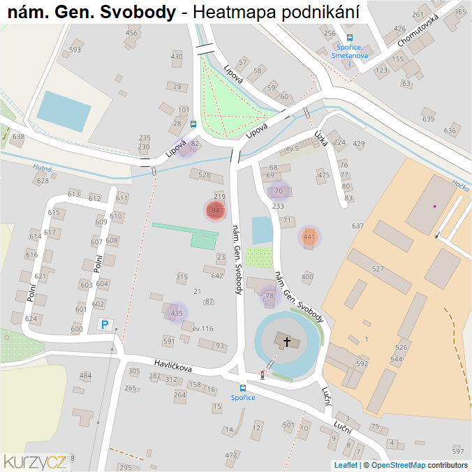 Mapa nám. Gen. Svobody - Firmy v ulici.