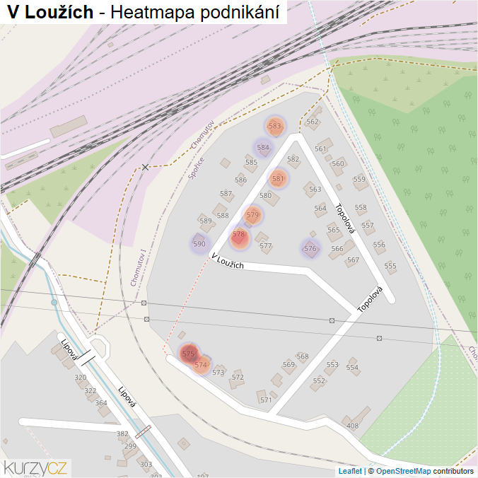 Mapa V Loužích - Firmy v ulici.