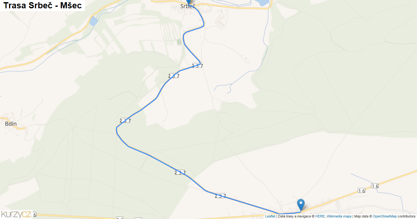 Srbeč-Mšec, mapa trasy