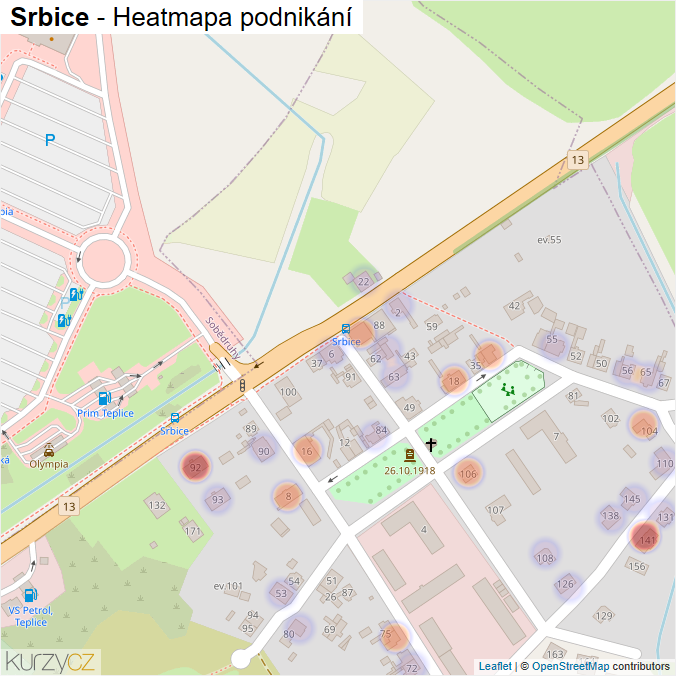 Mapa Srbice - Firmy v části obce.