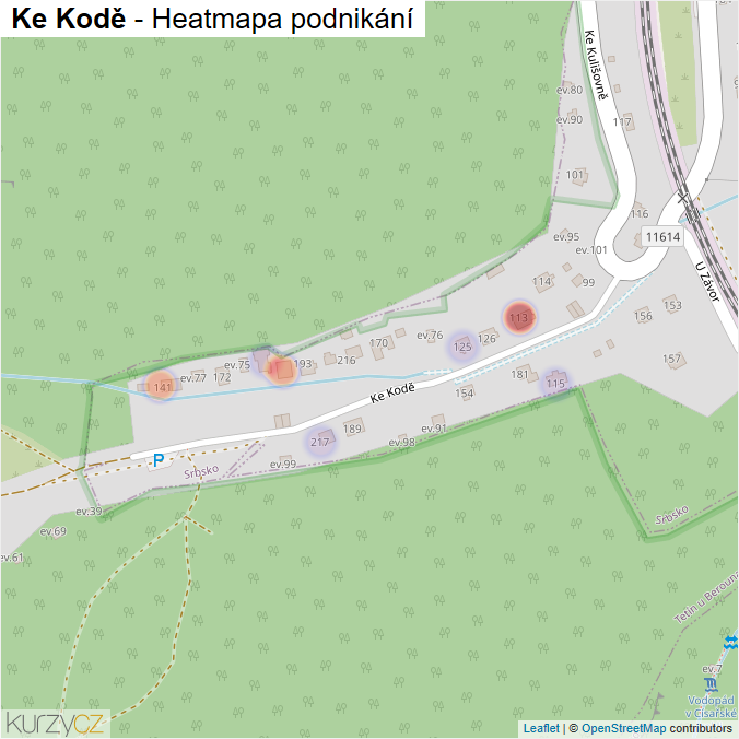 Mapa Ke Kodě - Firmy v ulici.
