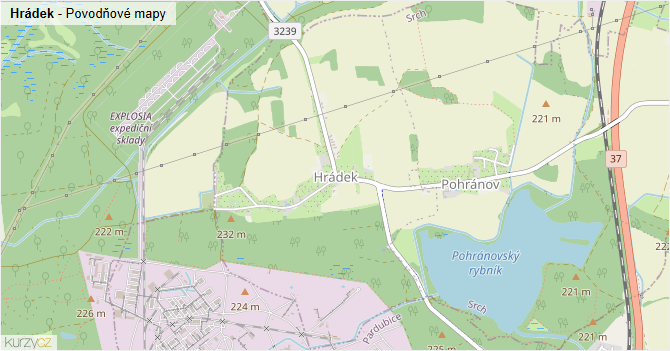 Hrádek - záplavové mapy stoleté vody