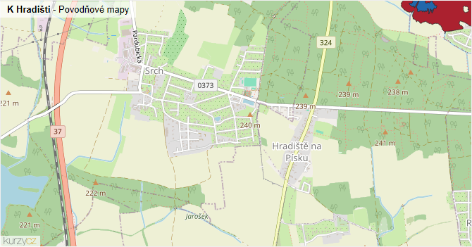 K Hradišti - záplavové mapy stoleté vody