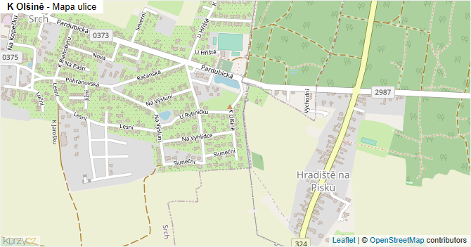 K Olšině - mapa ulice