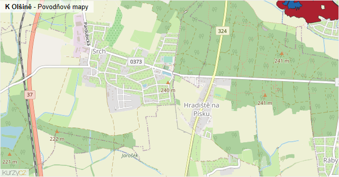 K Olšině - záplavové mapy stoleté vody