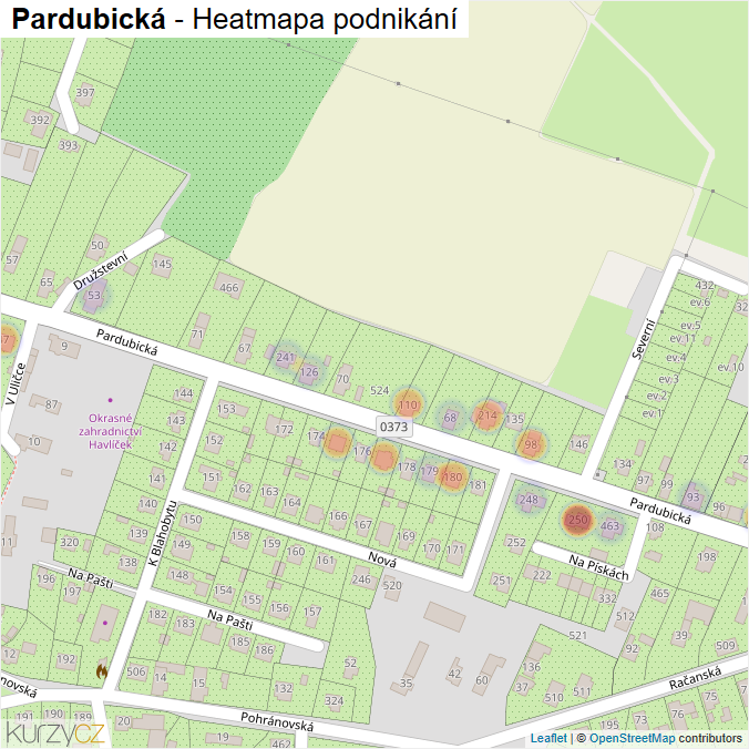 Mapa Pardubická - Firmy v ulici.