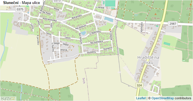 Sluneční - mapa ulice