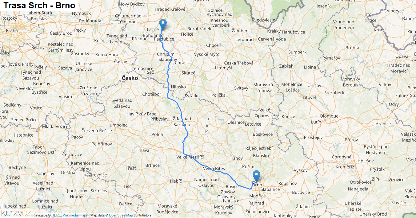 Srch-Brno, mapa trasy