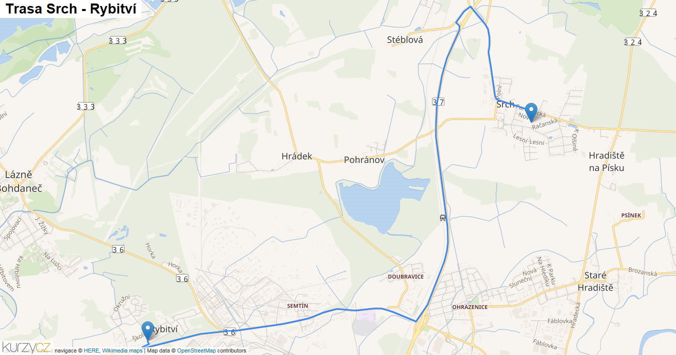 Srch-Rybitví, mapa trasy