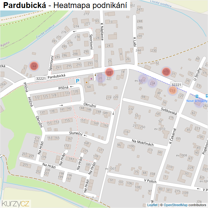 Mapa Pardubická - Firmy v ulici.