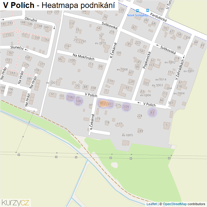 Mapa V Polích - Firmy v ulici.