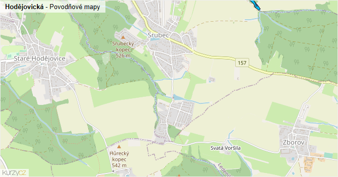 Hodějovická - záplavové mapy stoleté vody