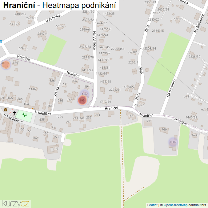 Mapa Hraniční - Firmy v ulici.