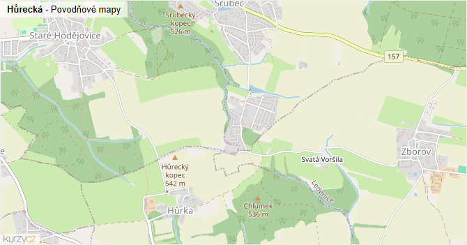 Hůrecká - záplavové mapy stoleté vody
