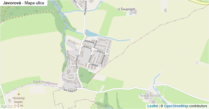 Javorová - mapa ulice