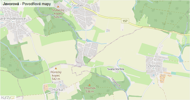 Javorová - záplavové mapy stoleté vody