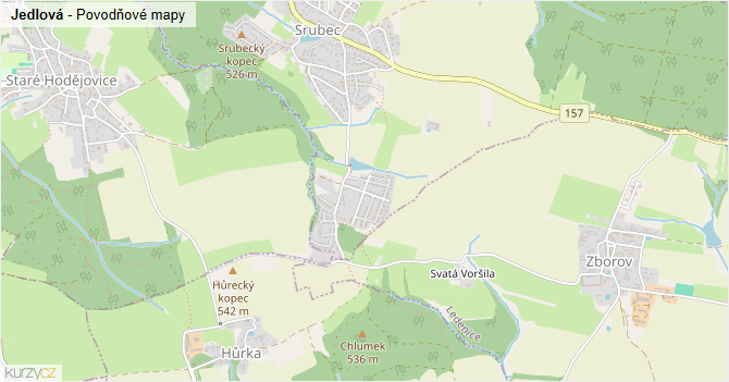 Jedlová - záplavové mapy stoleté vody