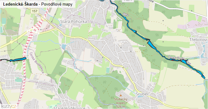 Ledenická-Škarda - záplavové mapy stoleté vody