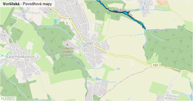 Voršilská - záplavové mapy stoleté vody