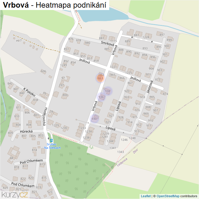 Mapa Vrbová - Firmy v ulici.