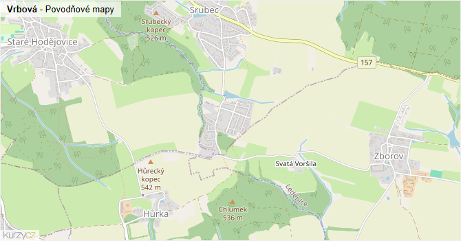 Vrbová - záplavové mapy stoleté vody