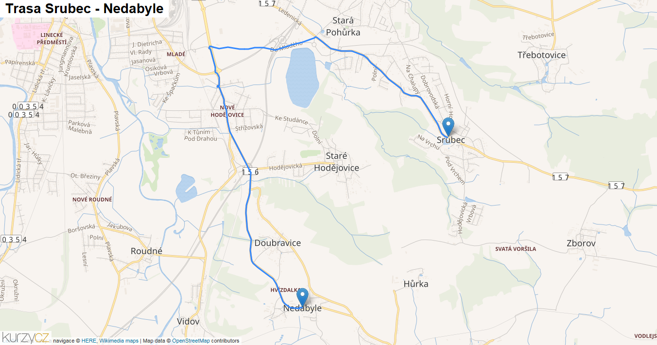 Srubec-Nedabyle, mapa trasy