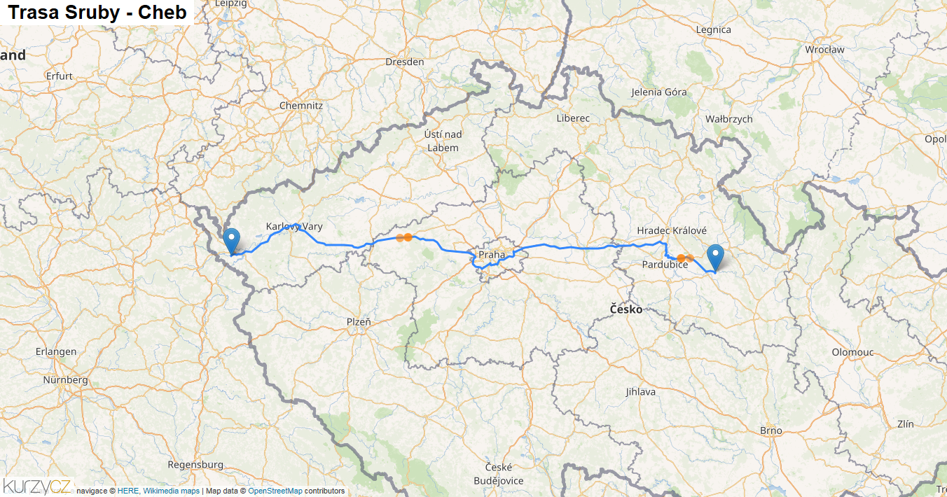 Sruby-Cheb, mapa trasy