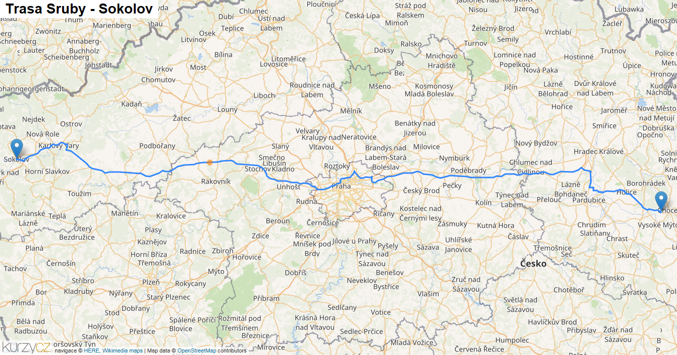 Sruby-Sokolov, mapa trasy