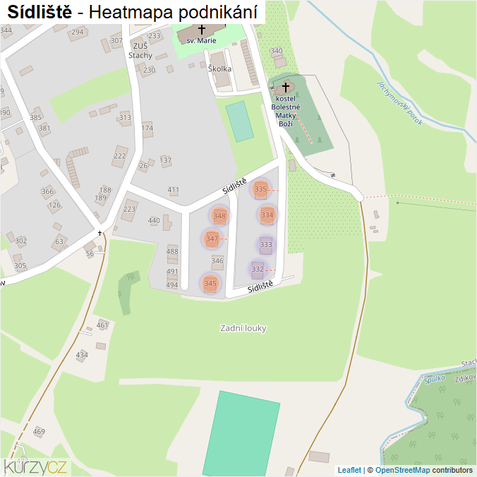Mapa Sídliště - Firmy v ulici.