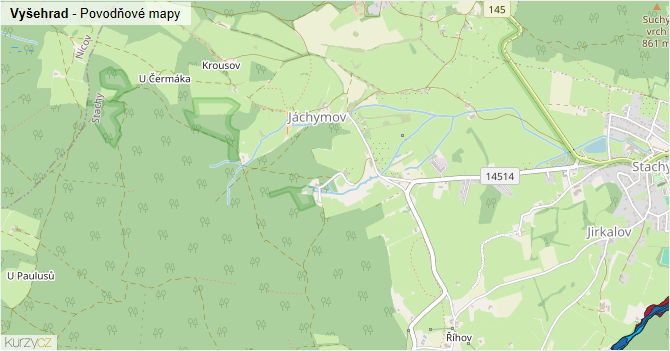 Vyšehrad - záplavové mapy stoleté vody