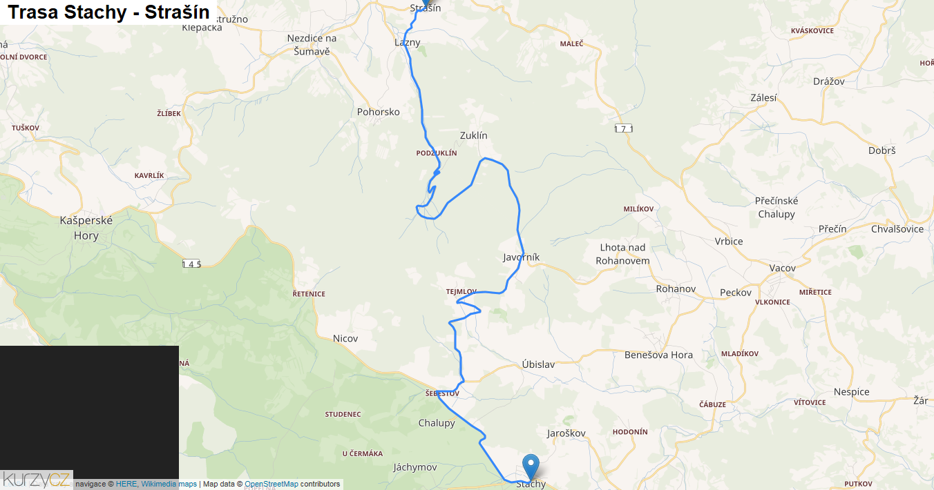 Stachy-Strašín, mapa trasy