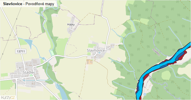 Slavňovice - záplavové mapy stoleté vody