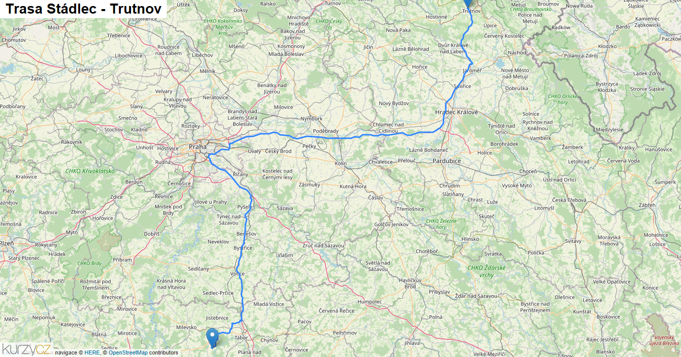 Stádlec-Trutnov, mapa trasy