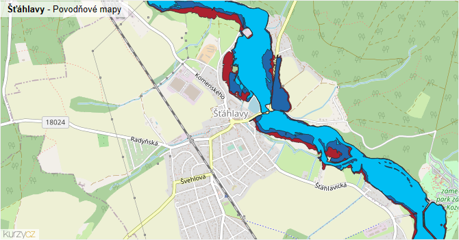 Šťáhlavy - záplavové mapy stoleté vody