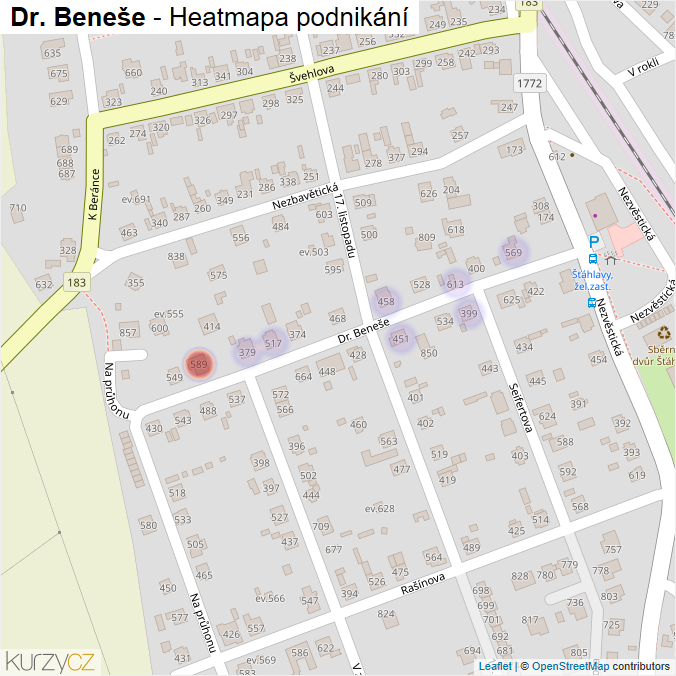 Mapa Dr. Beneše - Firmy v ulici.