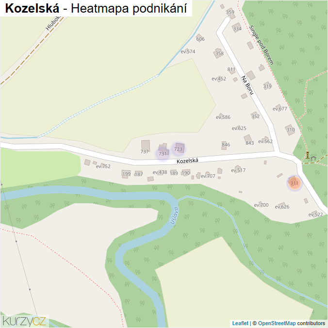 Mapa Kozelská - Firmy v ulici.