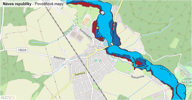 Náves republiky - záplavové mapy stoleté vody