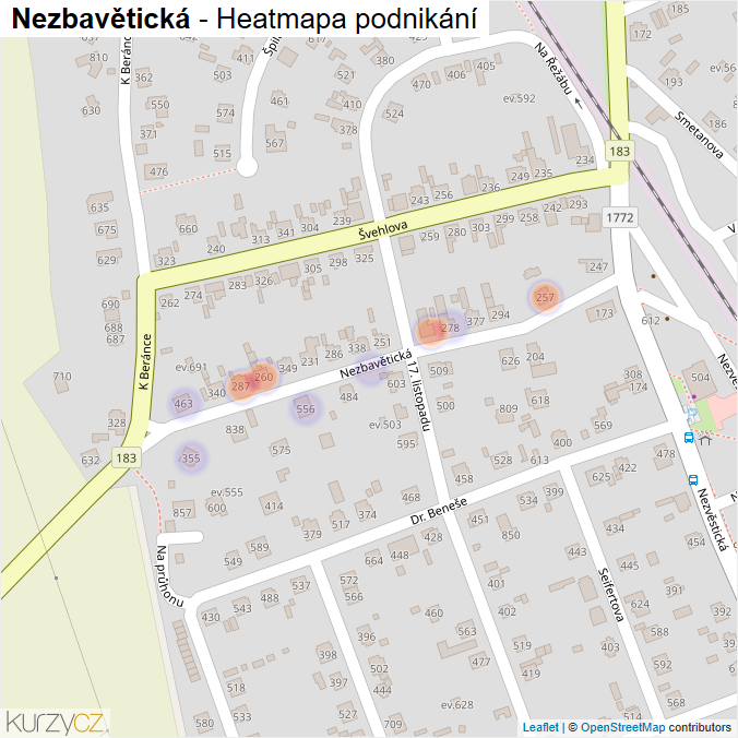 Mapa Nezbavětická - Firmy v ulici.