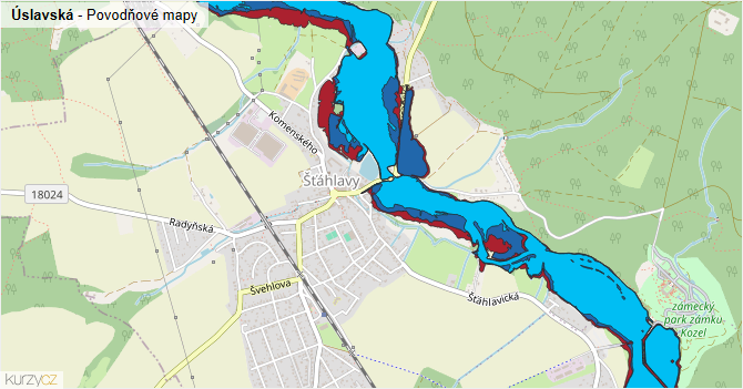 Úslavská - záplavové mapy stoleté vody