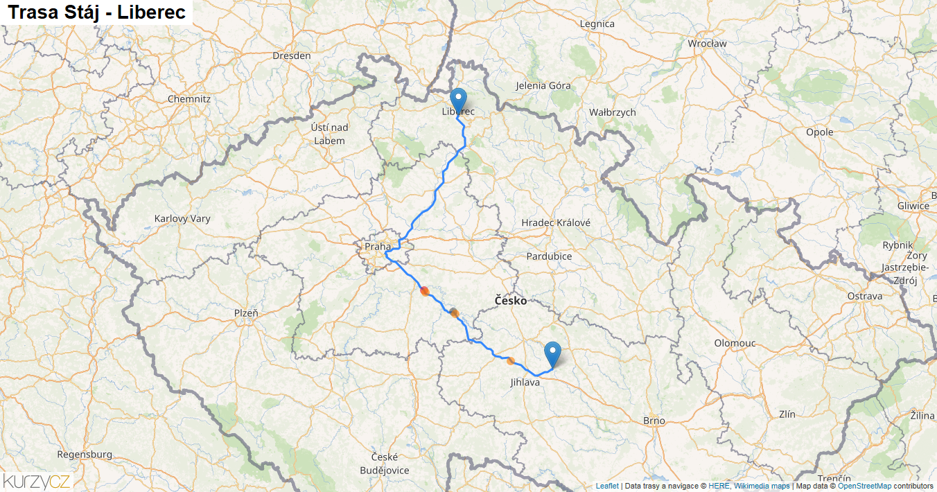 Stáj-Liberec, mapa trasy