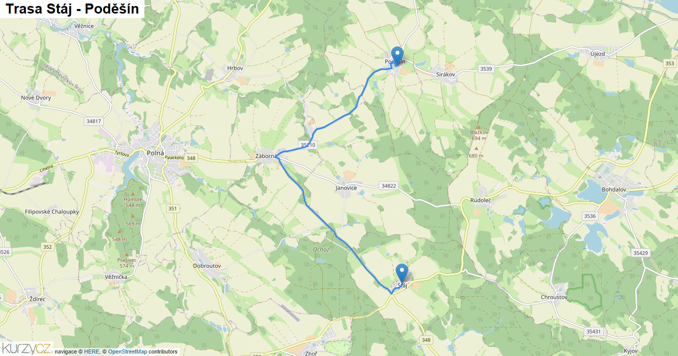 Stáj-Poděšín, mapa trasy