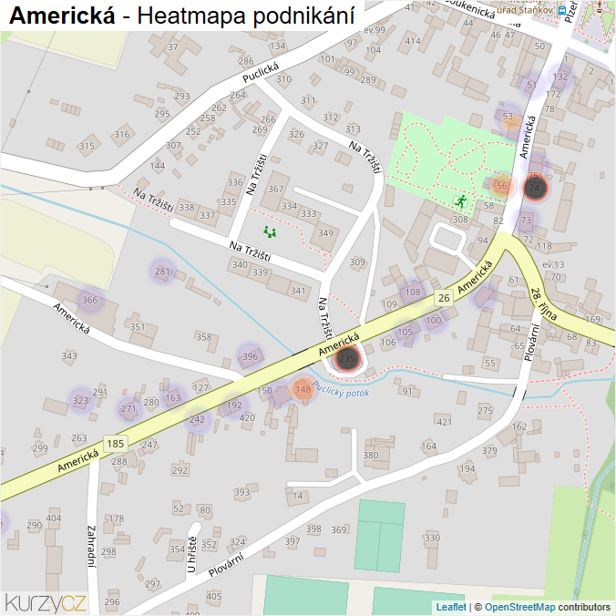 Mapa Americká - Firmy v ulici.