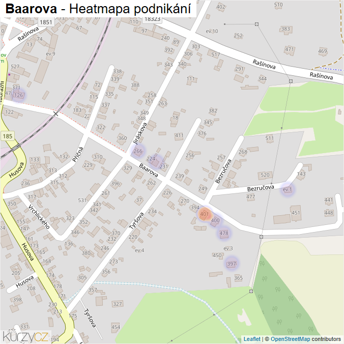 Mapa Baarova - Firmy v ulici.