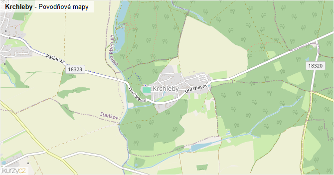 Krchleby - záplavové mapy stoleté vody