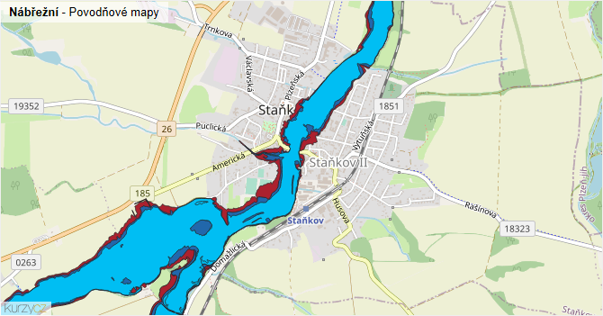 Nábřežní - záplavové mapy stoleté vody